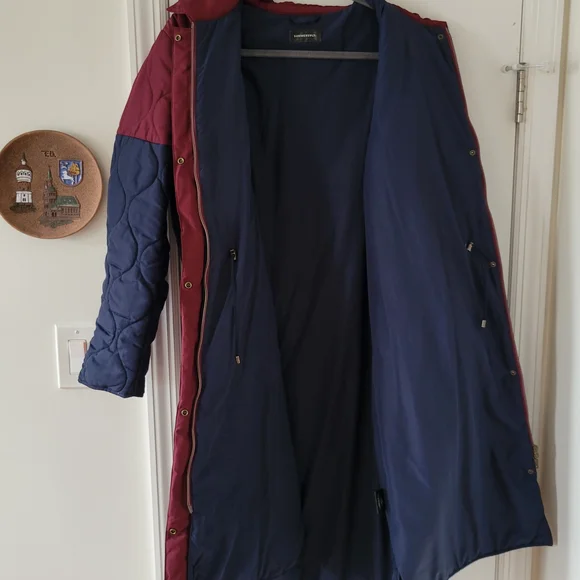 Summersalt Long Colorblock Eco Quilted Coat Midnight & Black Cherry 1XL - Picture 8 of 11